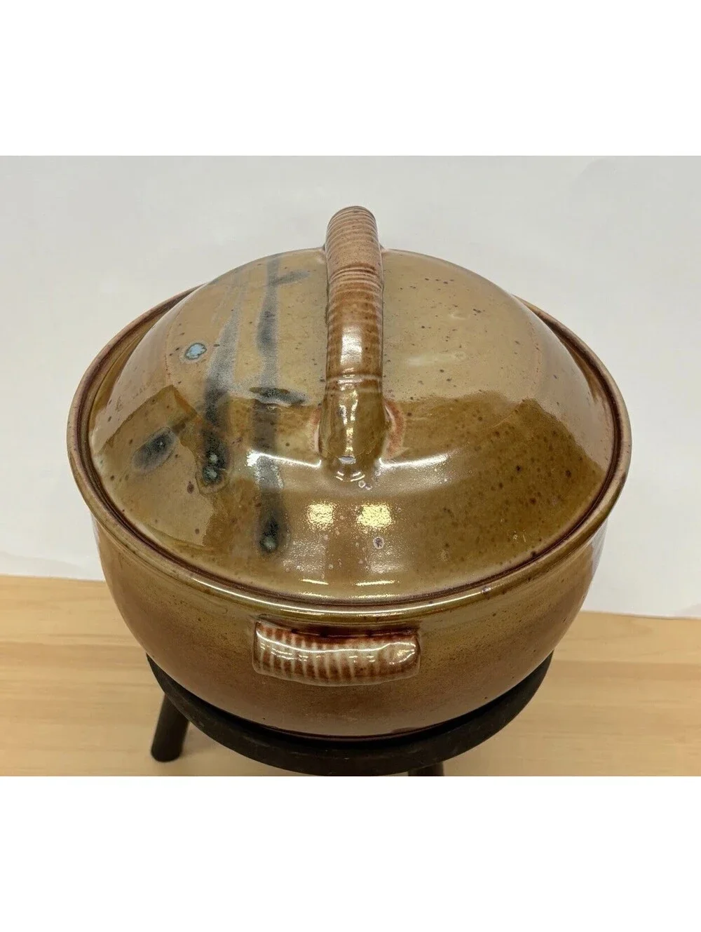 Vintage Studio Pottery Lidded Casserole Artist Signed Stoneware MCM
